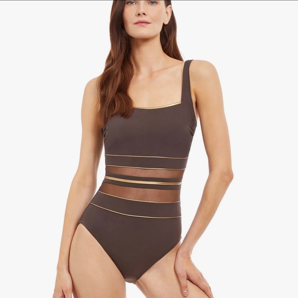 NWT Gottex Women's Onyx Square Neck One Piece Swimsuit Sz 16